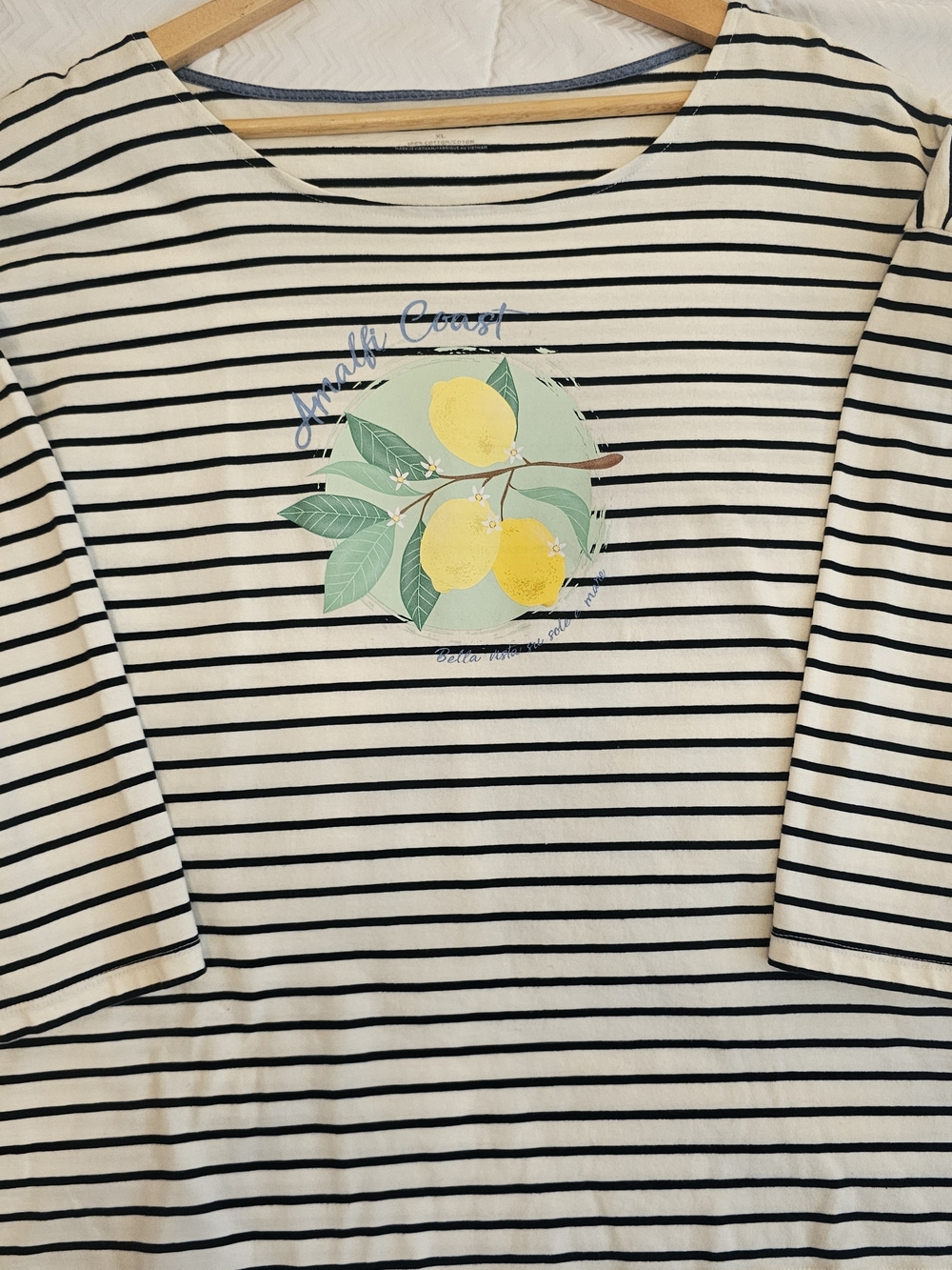 Talbots Cream & Black Striped Long-Sleeve Top with Lemon Graphic - Picture 2 of 4